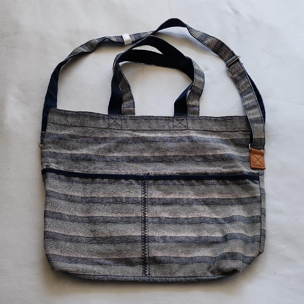 Thirty-One Striped Tote Bag - Blue and Gray